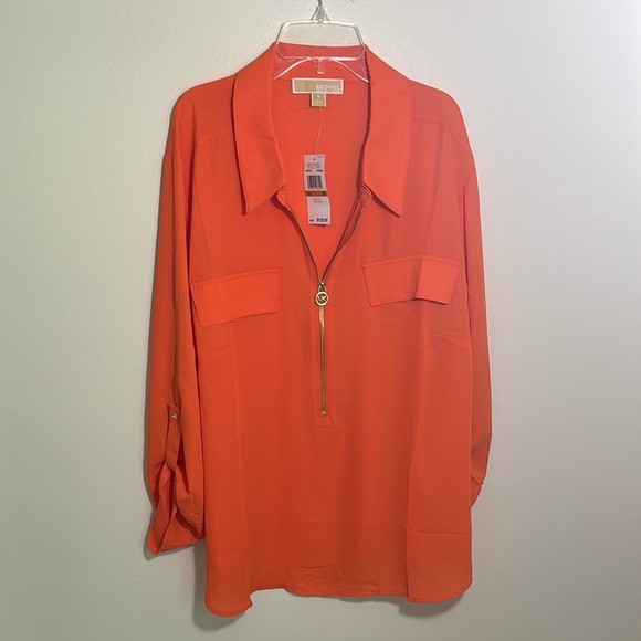 Michael Kors Tops - Michael Kors Orange Long Sleeve Collar Blouse